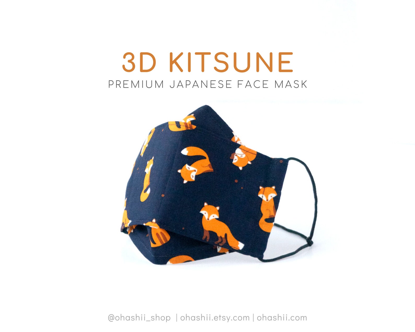 3D Kitsune Japanese Fox Adult Origamistyle Folding Face Mask Etsy UK