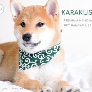 Japanese Karakusa Pet Bandana | Tie-Knot Scarf & Slip-on-Collar Dog Cute Kawaii Gift for Pets, Shiba Inu, Cats | UK Handmade