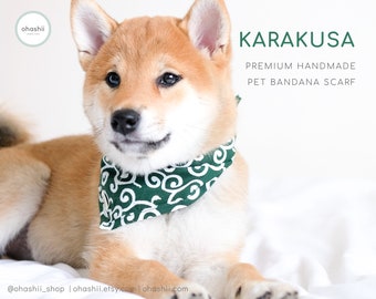 Japanese Karakusa Pet Bandana | Tie-Knot Scarf & Slip-on-Collar Dog Cute Kawaii Gift for Pets, Shiba Inu, Cats | UK Handmade