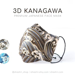 3D Kanagawa: Japanese Premium Origami Adult Men Face Covering, Nose Wire, Filter Pocket | The Great Wave | Washable & Reusable | UK Handmade