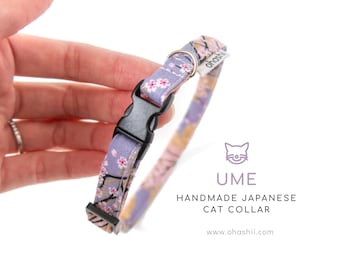 Japanese UME Cat Collar | Plum Blossom Kitten Collar with Breakaway Buckle | Elegant Floral Sakura Cherry Blossom Design | Handmade in UK