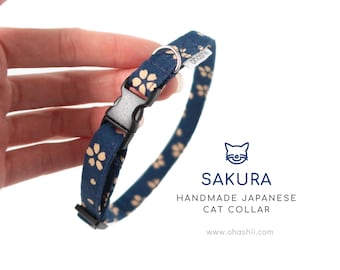 SAKURA Cat Collar | Japanese Cherry Blossom Cat Collar Breakaway Buckle Sakura Blossom Kitten Collar Japanese Floral Kitty Collar Flower
