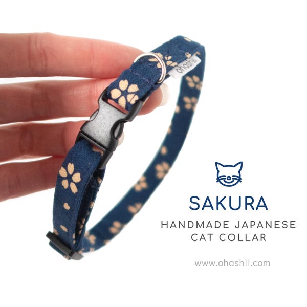 SAKURA Cat Collar | Japanese Cherry Blossom Cat Collar Breakaway Buckle Sakura Blossom Kitten Collar Japanese Floral Kitty Collar Flower
