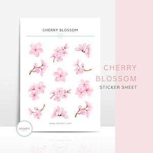Kirschblüten Sticker Blatt | Japanische Sakura Blume Aufkleber Frühling Blüte Japan Bullet Journal Reise Sticker Aquarell Rosa Floral