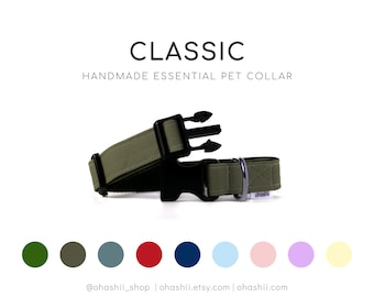 Moss Green Dog Collar | Classic Pet Collar Olive Green Khaki | Essential Plain Colour Pet Collar Collection | Handmade UK ohashii
