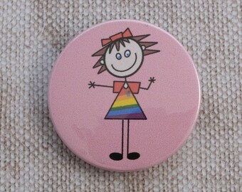 Girl In A Rainbow Dress Button Badge / Keyring / Magnet / Magnet Bottle Opener / Keyring Bottle Opener