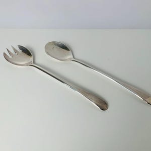 SILVER PLATED SET, Made In Italy Salad Servers, 2 Piece Fork and Spoon Salad Server Set, Silver Plate Servers, 9&quot; Long Silver Plate Set