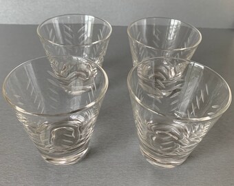 4 Vintage Mid Century Sturdy Single Shot Glasses Elegant Gold Details Heavy Bases