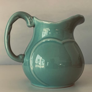 BLUE GREEN PITCHER Creamer, Round Harvest Goods Ceramic Pitcher Creamer, Turquoise Creamer Pitcher Harvest Goods Large Creamer