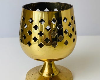 CUT OUT BRASS Candle Holder, Solid Brass Tea Light Votive Candle Holder, Footed Brass with Cut Out Design, Made India Lacquered Finish Brass
