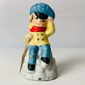BOY BELL FIGURE, Vintage 1978 Jasco Merri-Bells Bisque Porcelain Adorable Little Boy Bell Figurine, Porcelain Figurine, Vintage Collectable