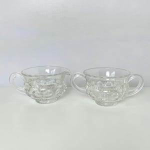 GLASS SUGAR and CREAMER, Matching Set of Glass Creamer And Sugar Bowl, Clear Glass Embossed Reverse Bubble Bowls, 2-1/2" Tall