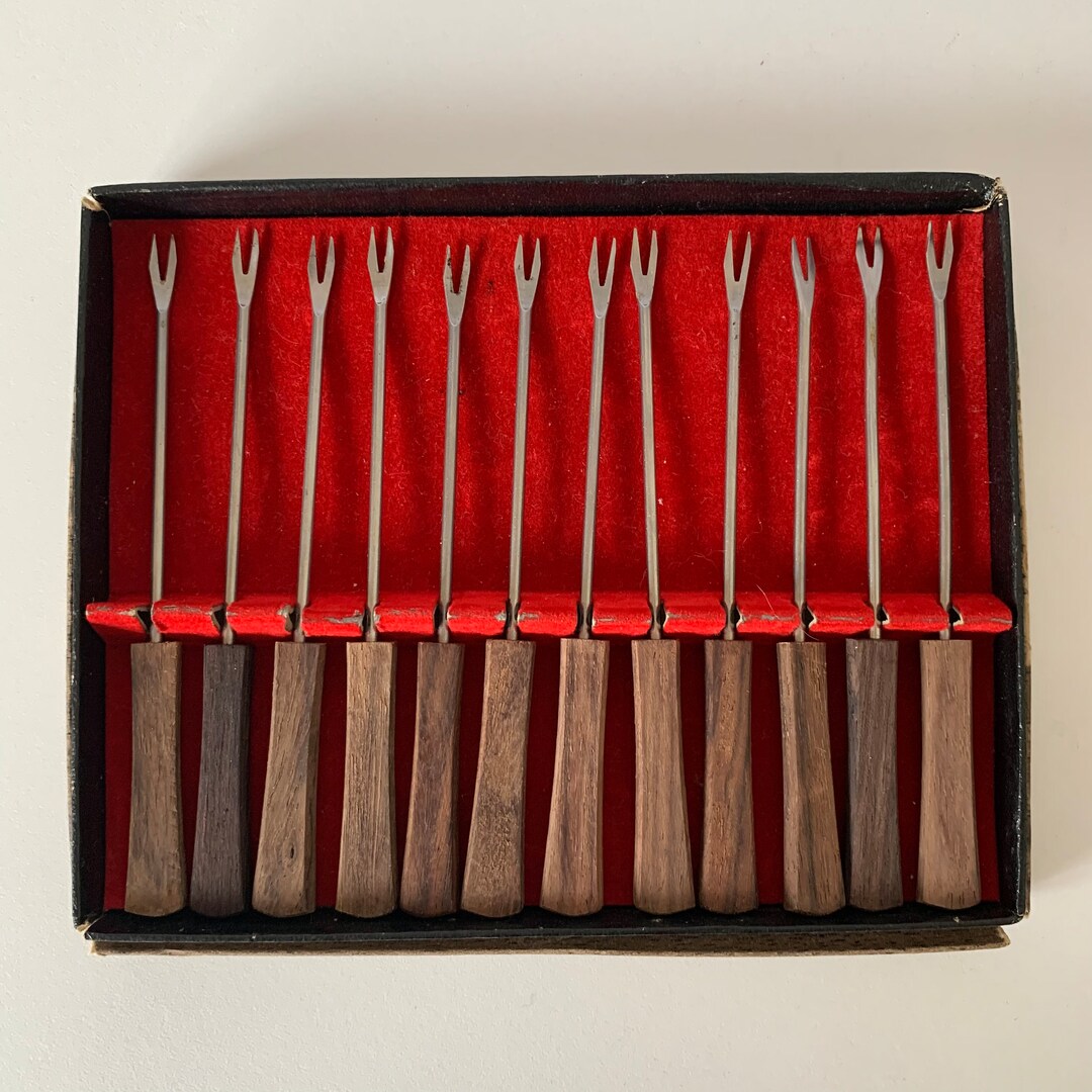 12 WOOD HANDLE PICKS Long Teak Wood Stainless Steel Picks Etsy