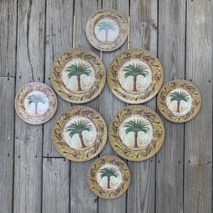8 MERRITT MELAMINE PALMS Plates, Merritt Melamine 4 Lunch 4 Dinner Dishes, 8.5&quot; 11&quot;, Date Palm Tree Melamine Plates, Outdoor Dining, Coastal