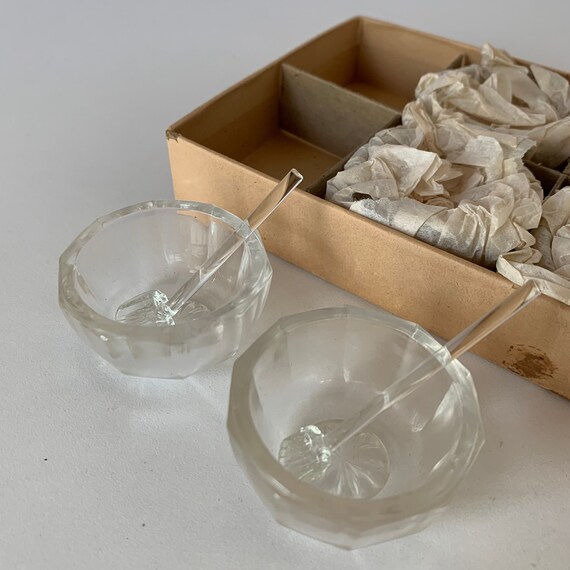 8 GLASS SALT CELLARS and 6 Glass Spoons Set 8 Matching Etsy