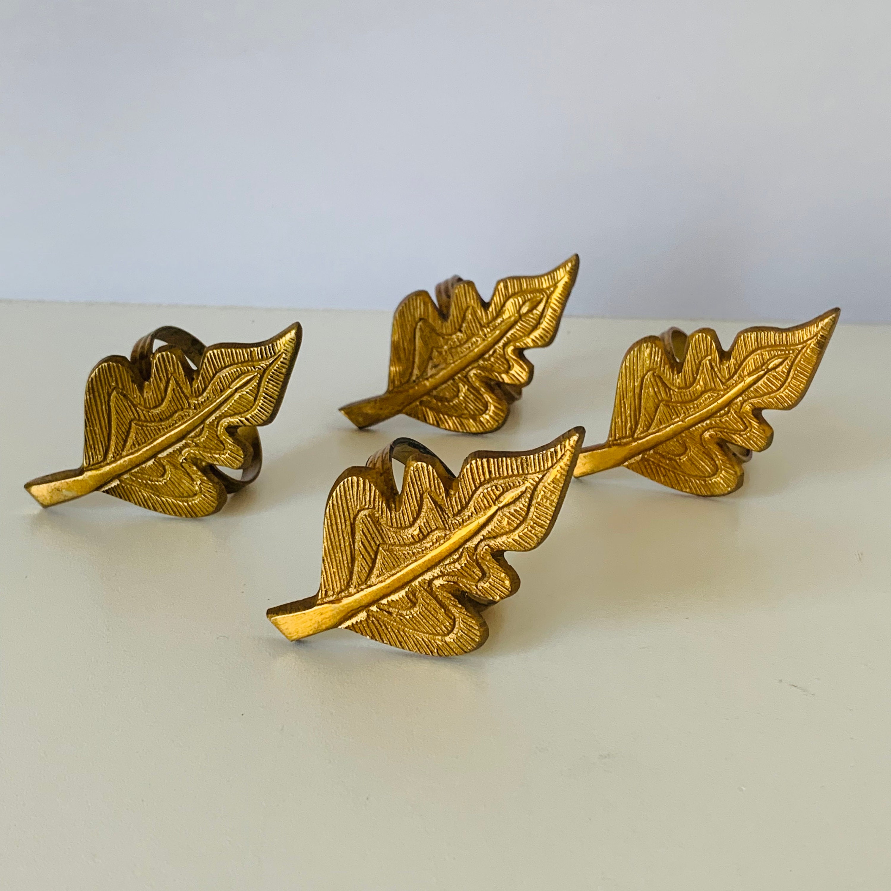4 BRASS LEAF Napkin Rings Set of 4 Brass Napkin Rings Solid Etsy