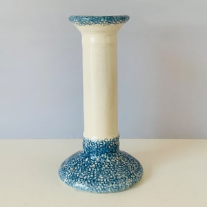 STONEWARE TAPER Candle Holder, Blue and White Candlestick Taper Candlestick Holder, White Ceramic and Speckled Blue Art, 5-1/2&quot; Tall