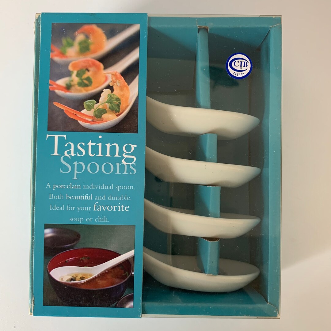 4 TASTING SPOONS HOLDERS, White Porcelain Small Spoon Rests, Tasting