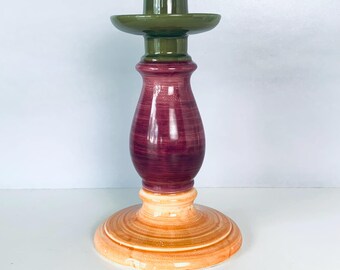 BELINNI CANDLE HOLDER, Ciao Italya by Bellini Ceramic Taper Holder, 8" Tall, Handcrafted Purple, Gold, Green, Art Pottery Hand Painted