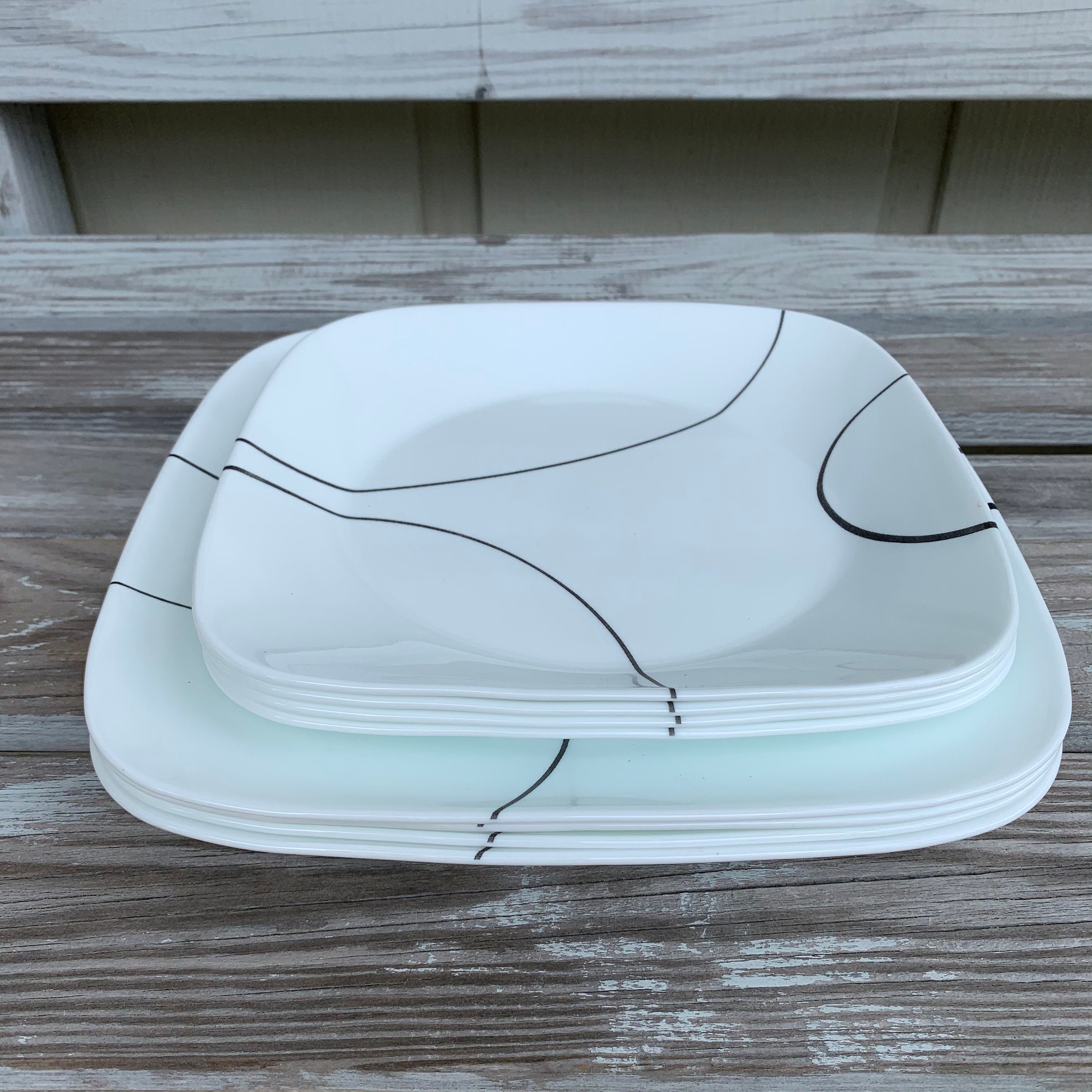 8 CORELLE SIMPLE LINES Square Dinner Lunch Plates 8 Set Black Etsy