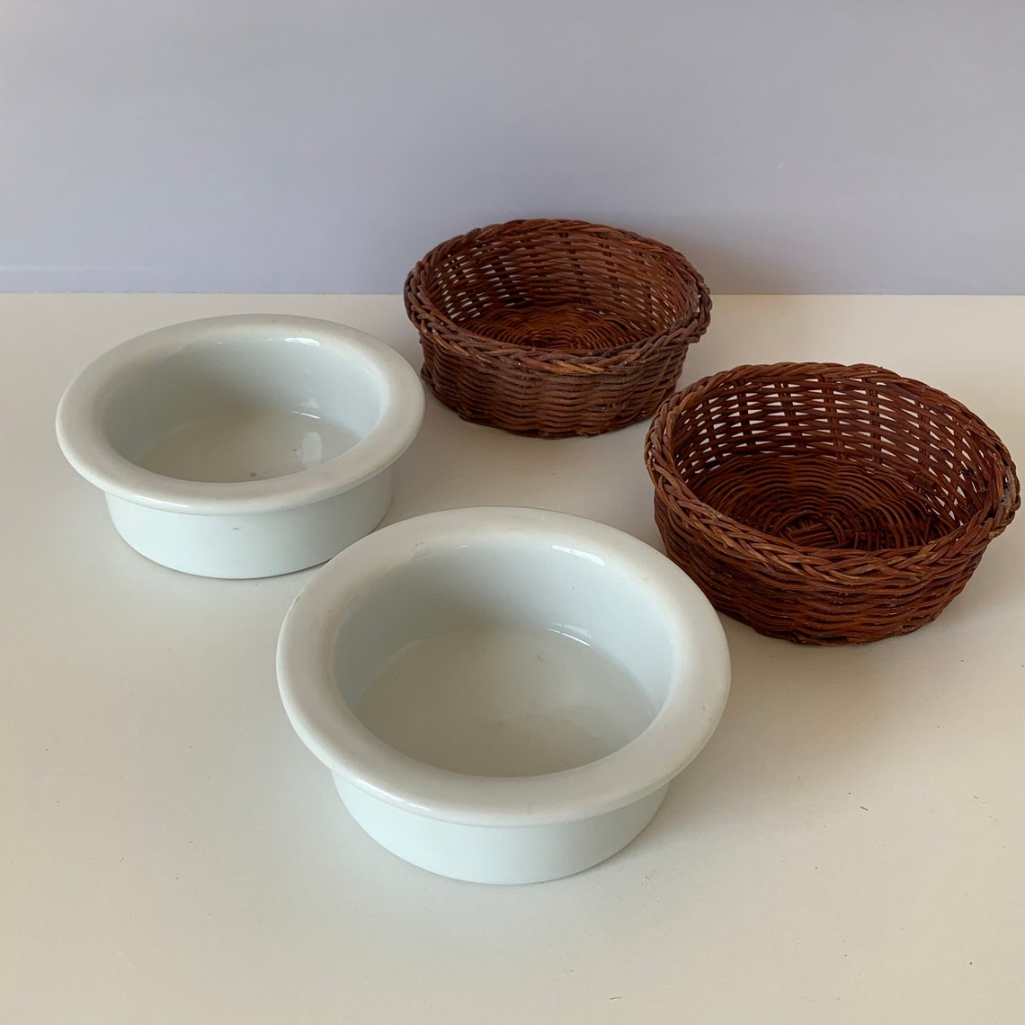 STONEWARE RAMEKINS RATTAN Covered Cups Set of Pier 1 Ceramic Etsy