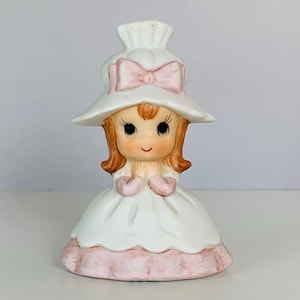 PORCELAIN BELL FIGURE, Little Girl Bell Figurine, Ceramic Bell Figure, Vintage Girl Shaped Ringing Bell, Small Ceramic Working Bell