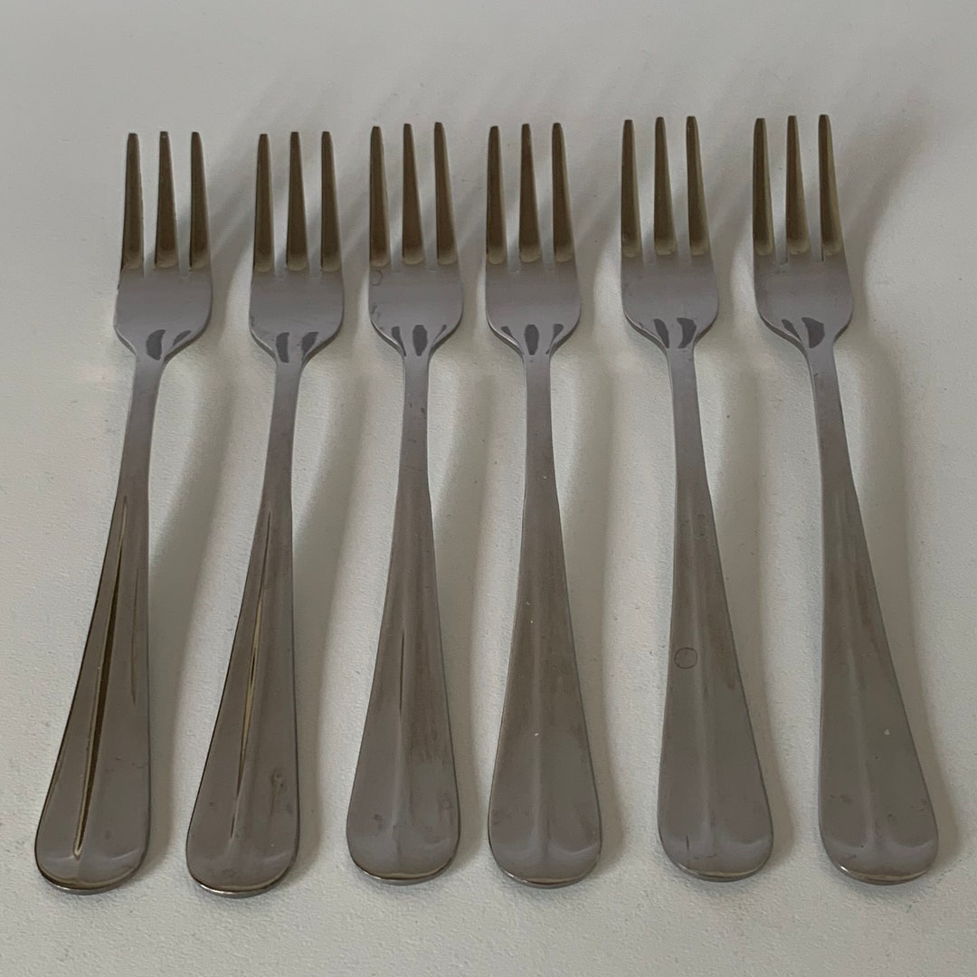 6 STAINLESS SEAFOOD FORKS, 6 Small Forks, Seafood Forks, Set of Six