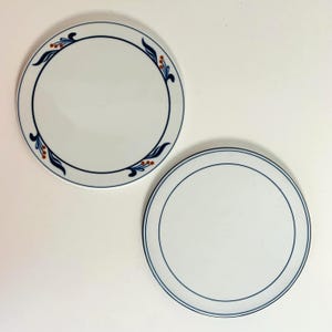 2 DANSK BISTRO TRIVETS, 7" Diameter Stoneware Dansk Trivets, Dansk International Bistro Blue Trim and Art w Red Berries, Salad Plates