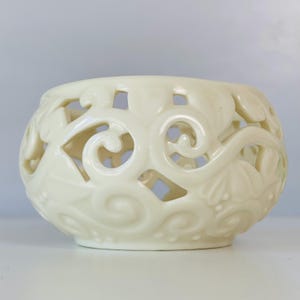 ETERNITY FINE PORCELAIN Candle Holder, Cream Lace by Skye McGhie Votive Tealight Holder, Vintage Mind Spring Studio Cut Out Ceramic