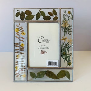 Vtg Carr Leaded Glass Picture Photo Frame Dried Press Flowers