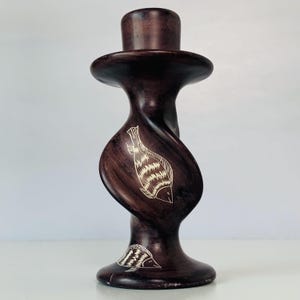 CARVED STONE CANDLE Taper Candle Holder, Kenya Swirl Stone Carved Art Candlestick Holder, Twisted Soapstone Candle Holder Fish Design