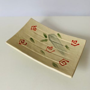 FOOTED SERVER TRAY, Sushi Dish Plate, 8&quot; Wide Curve Stoneware Server, Bread Tray, Appetizer Plate, Gradient Design, Rectangular Plate