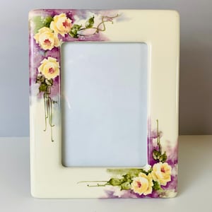 PORCELAIN PICTURE FRAME, Terragrafics Floral Design Frame, Vintage Terragrafics Ceramic Picture Frame, For a 5&quot; x  3” Photo