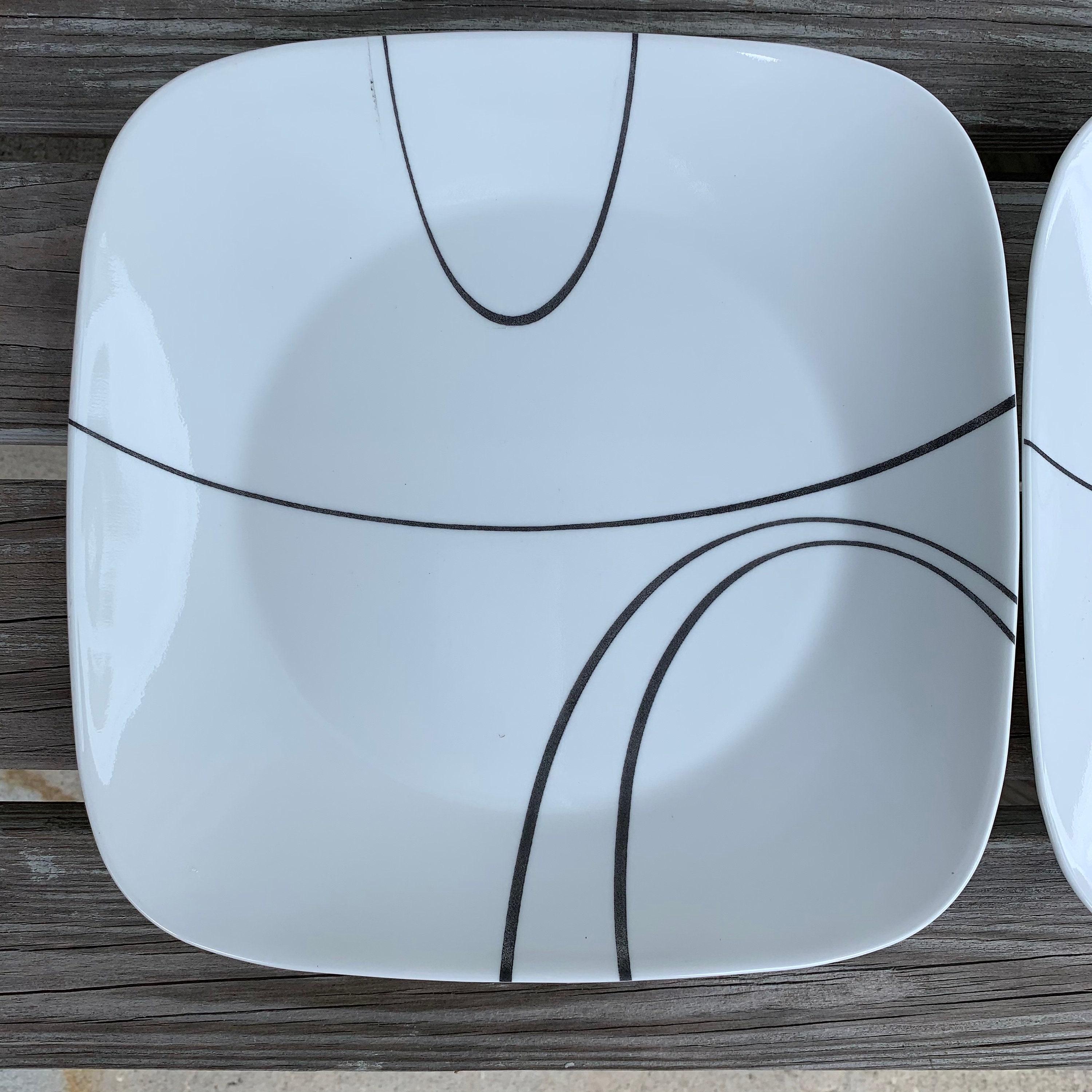 CORELLE SIMPLE LINES Square Dinner Lunch Plates 8 Black Etsy