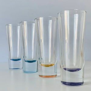CRISA LIBBEY TALL Shot Glasses, Set of 4 Crisa Multi-Colored Shooter Shot Glasses, 4&quot; Tall Shot Glasses, 2 oz Shot Glasses, Vintage Barware