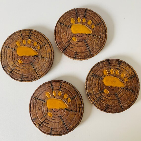 4 BEAR PAW COASTERS Bear Paw Print Coaster Set Durable Resin Etsy