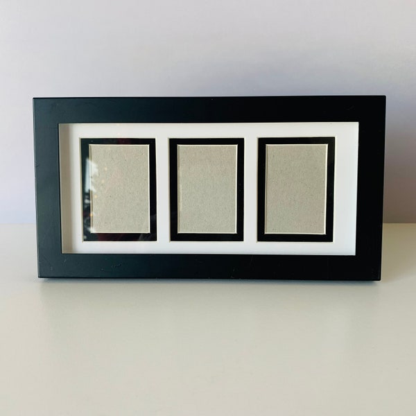 TRIPLE PHOTO FRAME, Minimal Blace and White Triple Pictures Frame, 3 Opening Matcards, Black and White Layered  Photo Frame, 1" x 1.5"