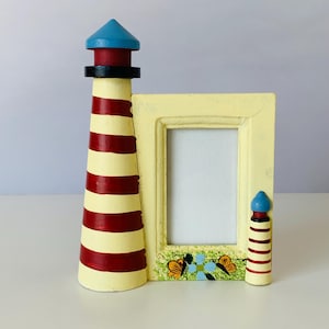 LIGHTHOUSE PICTURE FRAME, Small Lighthouse Poly Resin Photo Frame, 2&quot;x3&quot; Picture, Ceramic World Co Polyresin Frame, Freestanding Lighthouse