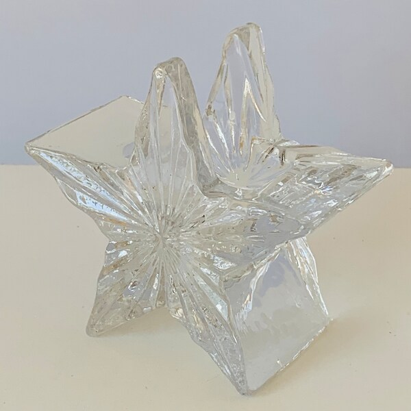 STAR CANDLE HOLDER, Solid Glass Star Shaped Taper Candle Holder, Glass Taper Candle Holder, Clear Glass Star Shaped,  3-1/2" Tall