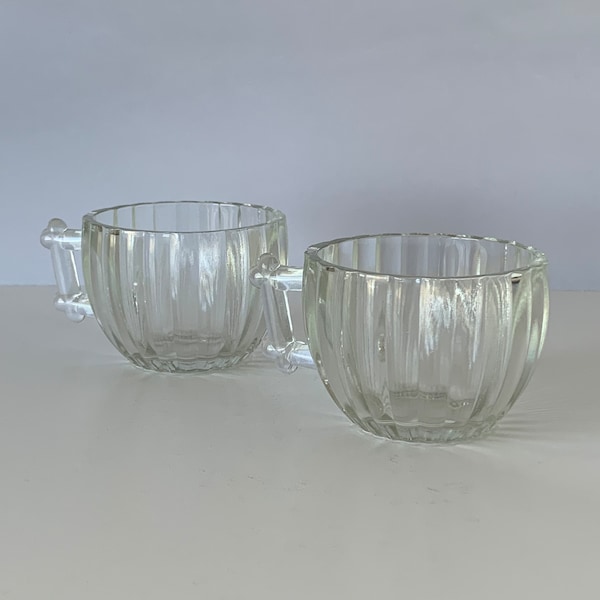 2 VINTAGE RIBBED GLASS Coffee Cups, Set of Two Vintage Jeanette National Style Clear Tea Punch Coffee Cups, Clear Glass Ribbed Cuffee Cups