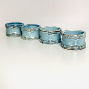 4 CERAMIC NAPKIN RINGS, Blue and Speckled Brown Accent Napkin Rings, Set of 4, Embossed Stoneware