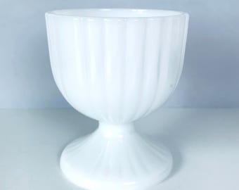 MILK GLASS PLANTER Bowl, Ribbed Pedestal Vase, Footed Milk Glass Bowl, 4-3/4"Tall, Pedestal Planter, White Home Decor, Wedding Candy Bowl
