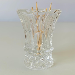 ELEGANT GLASS TOOTHPICK Holder, Cut Glass Look Toothpick Holder, Faceted Clear Pressed Glass Mini Vase, Toothpicks Matches Holder, 2-1/2&quot; T