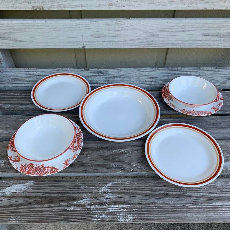 RED CORELLE SET for 2 Corelle Paisley N Chestnut Cinnamon Mix Etsy