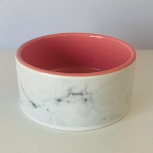 PETABLES SMALL PET Bowl, Petables Ceramic Marble Look Pink and White Kitty Cat Puppy Dog Food Bowl Water Bowl, Petables Marble Look Bowl
