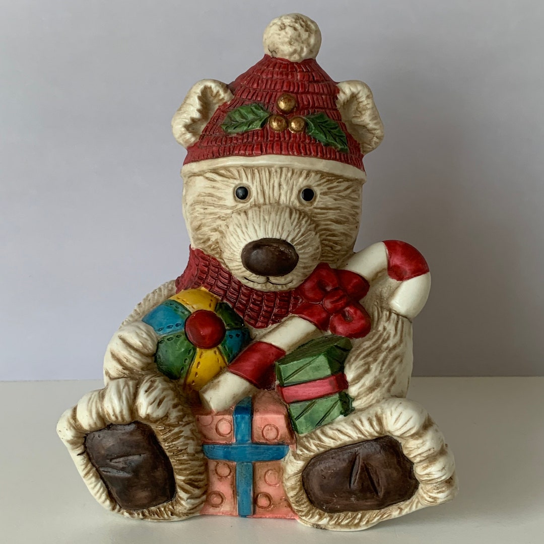BEAR MUSIC BOX, Brinn's Ceramic Music Box Christmas Teddy Bear, Brinn's