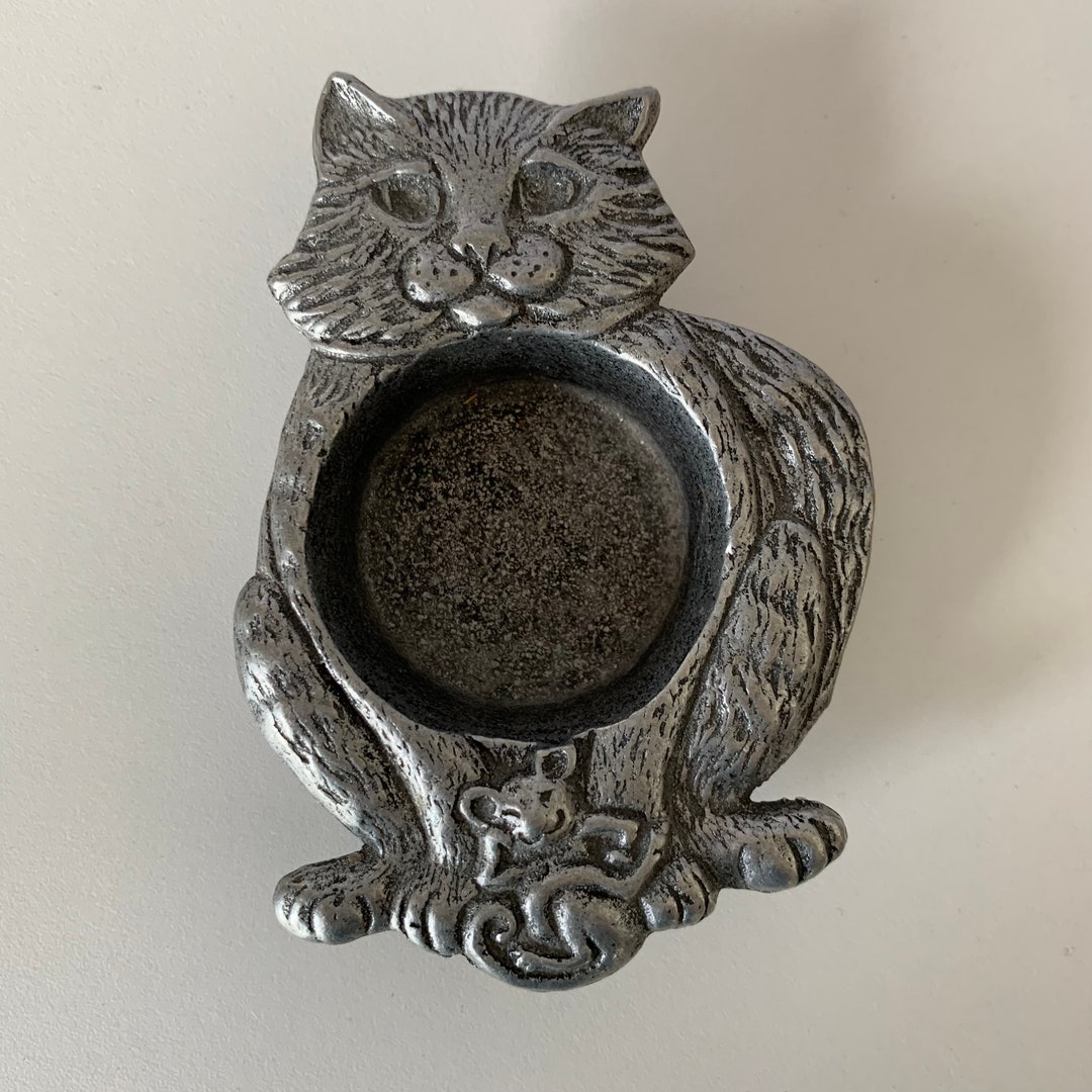 CAT and MOUSE TEALIGHT Candle Holder Kitty Cat Shaped Silver Etsy
