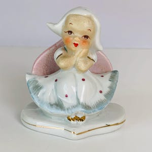 VINTAGE JAPAN FIGURE, Faso Japan Hand Painted Little Girl Figure, 3&quot; T Tiny Statue, Hand Painted Gold Trim Figurine, Faso Japan Porcelain