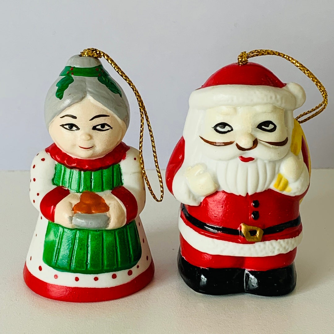 2 CHRISTMAS ORMAMENTS Bells, Vintage Collectable Ceramic Handcrafted