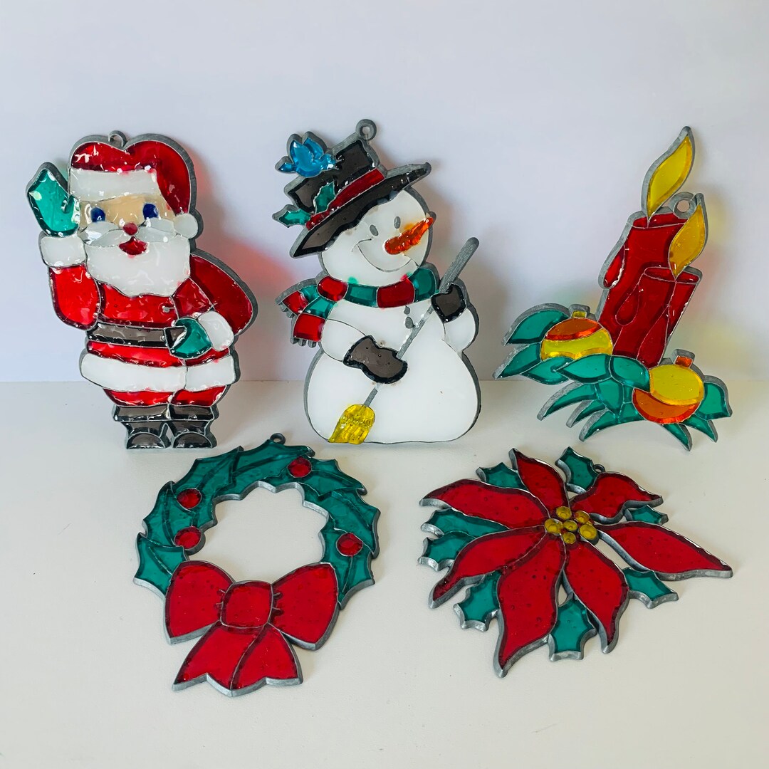 5 VINTAGE STAIN GLASS Ornaments Makit and Bakit Stained Glass Etsy